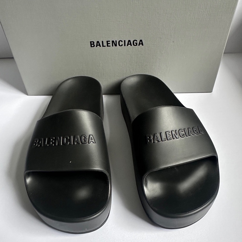 New Authentic Balenciaga Women Black Slide Sandals